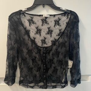 Black lace three-quarter sleeve cardigan